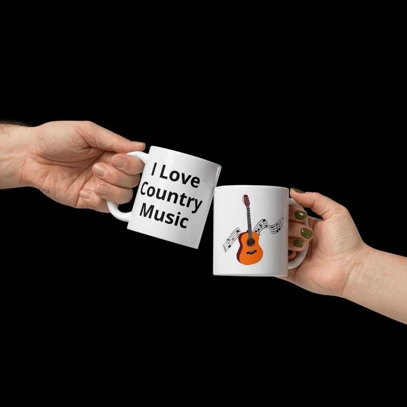"I Love Country Music" Guitar White Glossy Mug – 11 oz | Country Music Gift