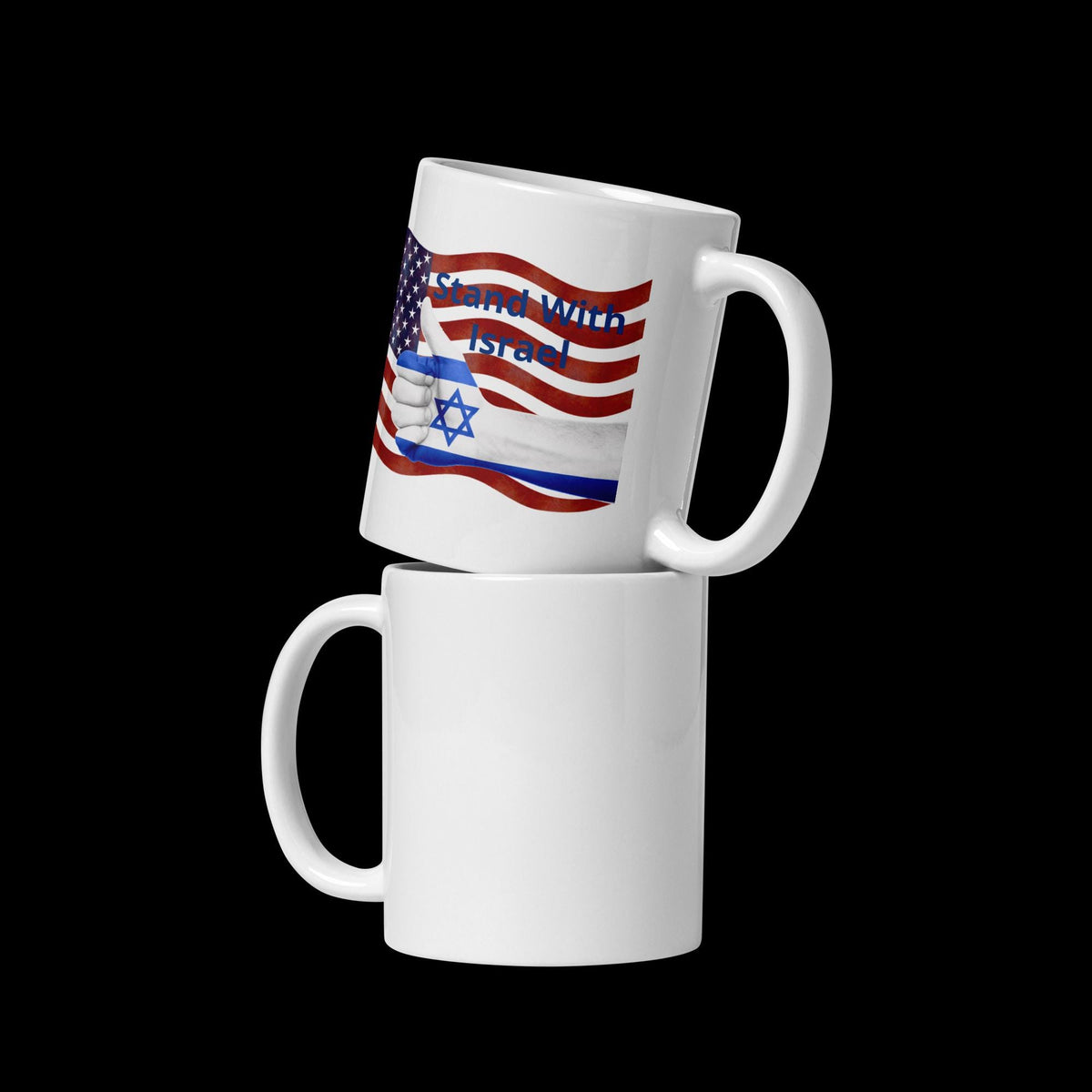 Stand With Israel American Flag & Star of David White Glossy Mug – 11 oz | Patriotic Gift