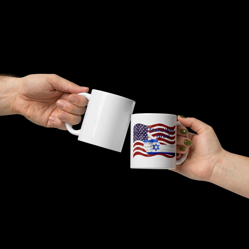 Stand With Israel American Flag & Star of David White Glossy Mug – 11 oz | Patriotic Gift