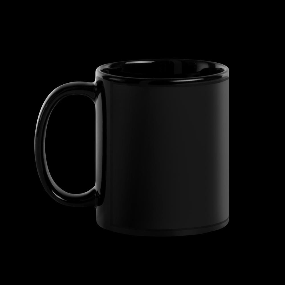 "He Comforts Me" Lion & Lamb Black Glossy Mug – 11 oz | Christian Faith Gift