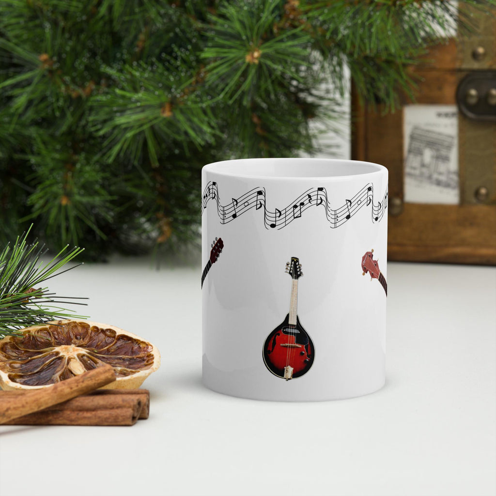 Mandolin, Guitar & Banjo Music White Glossy Mug – 11 oz | Music Lover Gift