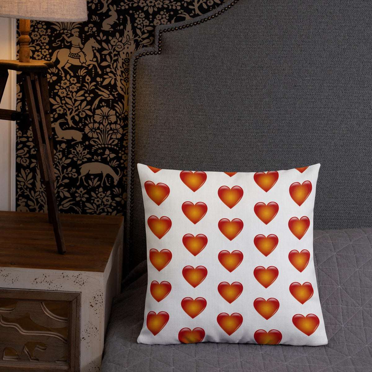 Heart Pattern Pillow: Linen Feel, Machine Washable