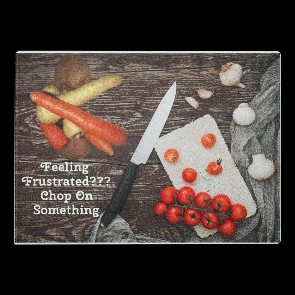 Vegetables & Knife Design Glass Cutting Board – 11×15" | Kitchen Gift