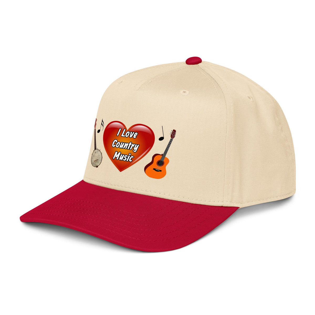 Country Music Guitar & Banjo Heart 5 Panel Cap | Country Music Gift