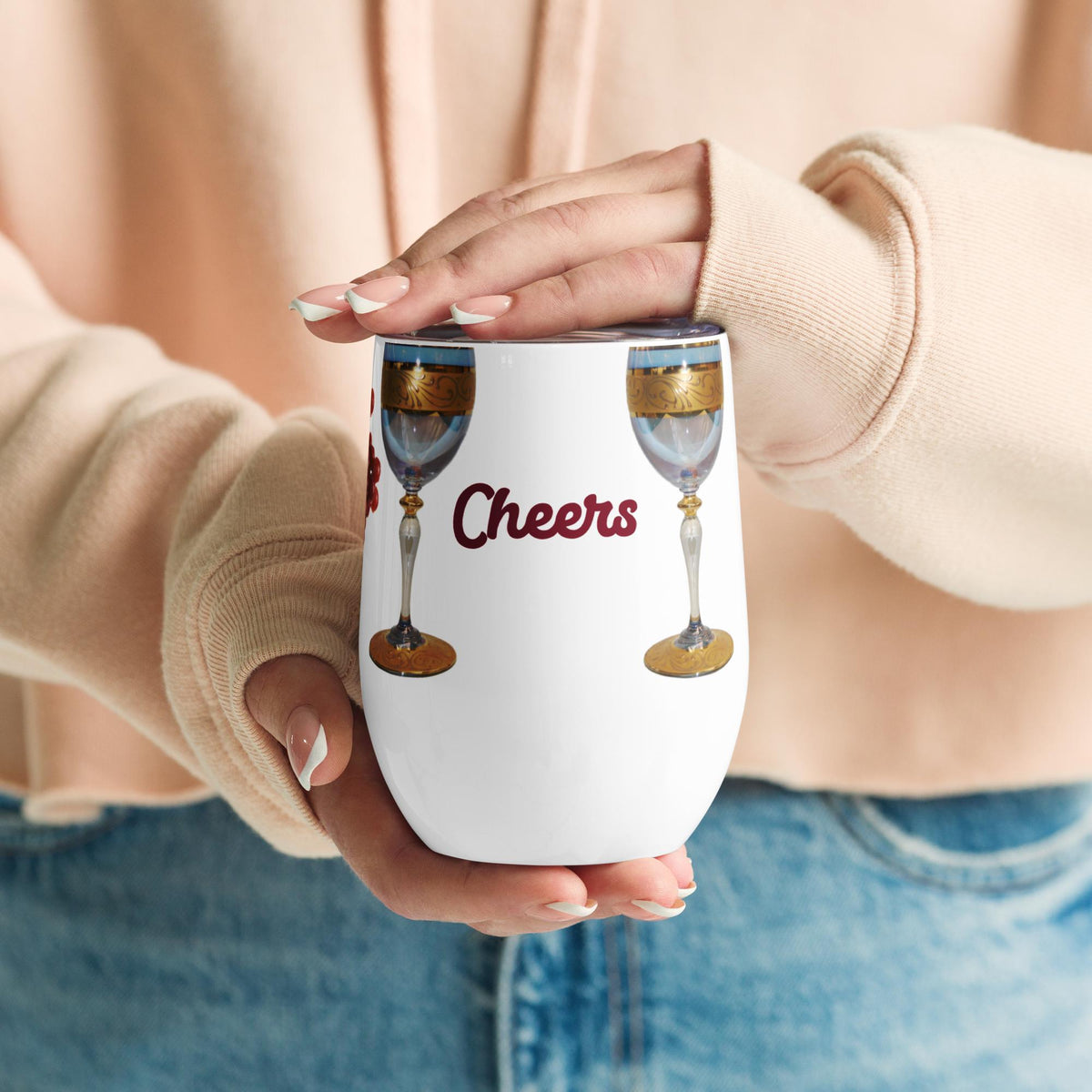 Grapes & Wine Glasses Stainless Steel Wine Tumbler – 12 oz Gift