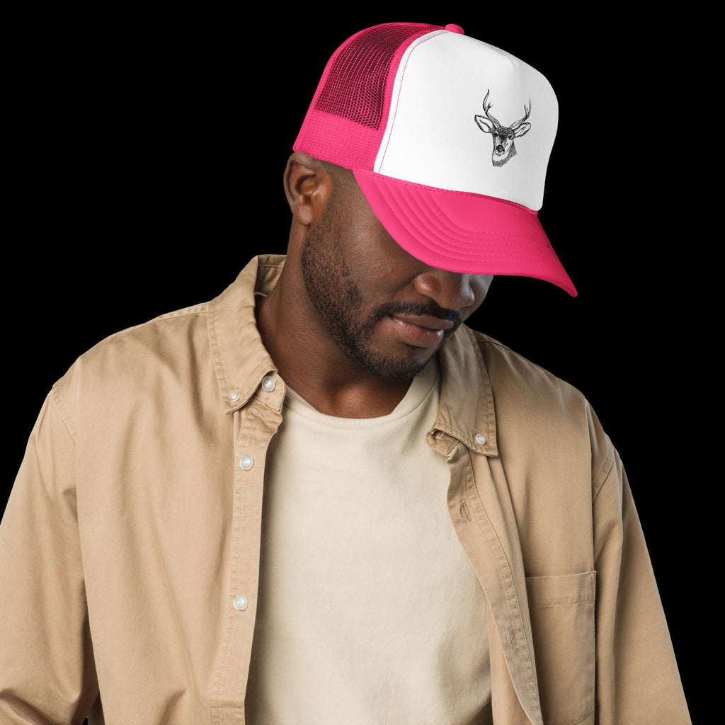 Deer Head Foam Trucker Hat – Orange & White Hunter's Cap