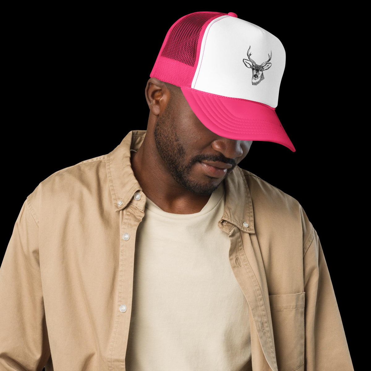 Deer Head Foam Trucker Hat – Orange & White Hunter's Cap