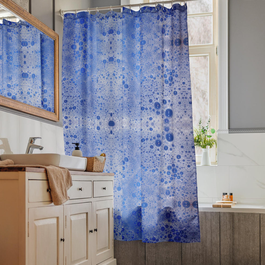 Soap Bubbles Shower Curtain – Blue Background, Unique Bathroom Gift for Her