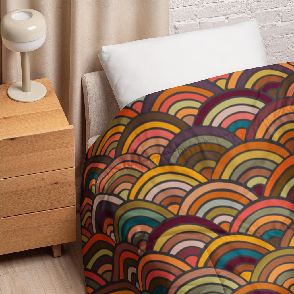Rainbow Waves Comforter – King & Queen Size | Colorful Soft Bedding Gift