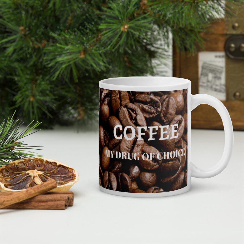 "Coffee: My Drug of Choice" White Glossy Mug | Funny Coffee Lover Gift