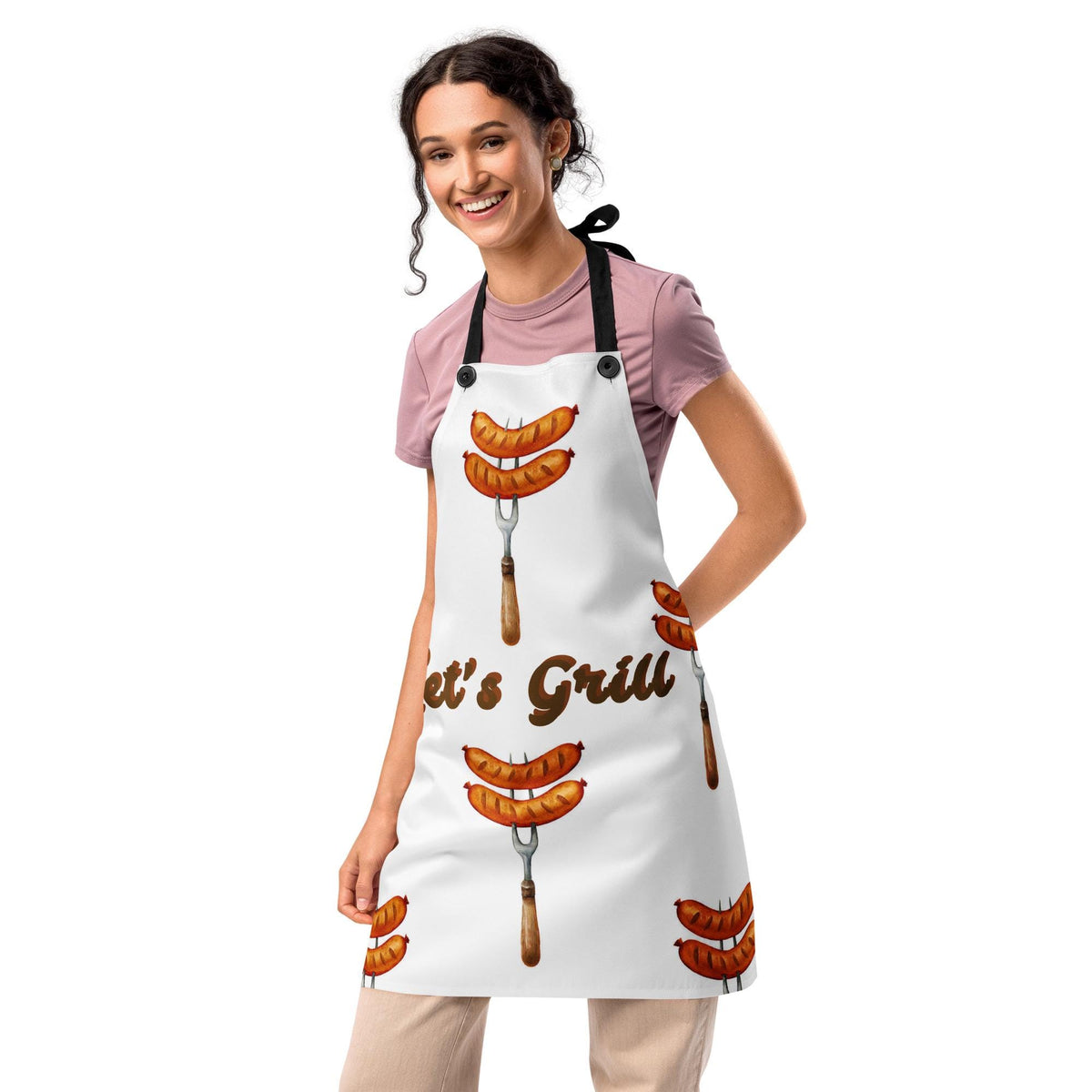 "Let's Grill" Hot Dogs on Forks Apron | Funny BBQ & Grilling Gift