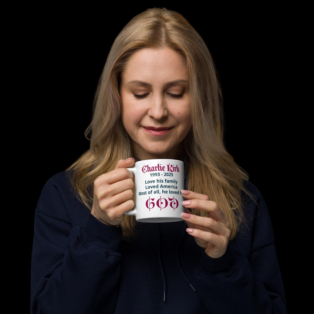 Charlie Kirk American Flag & Jesus White Glossy Mug – 11 oz | Patriotic Conservative Gift