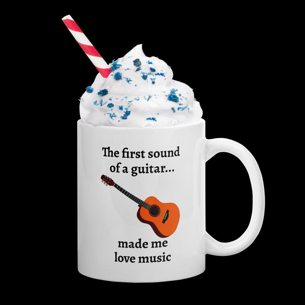 "The First Sound of a Guitar Made Me Love Music" White Glossy Mug – 11 oz | Music Lover Gift