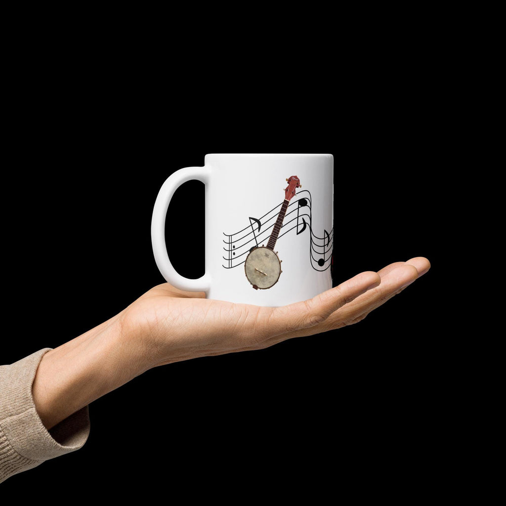 Banjo, Mandolin & Guitar Music Notes White Glossy Mug – 11 oz | Music Lover Gift