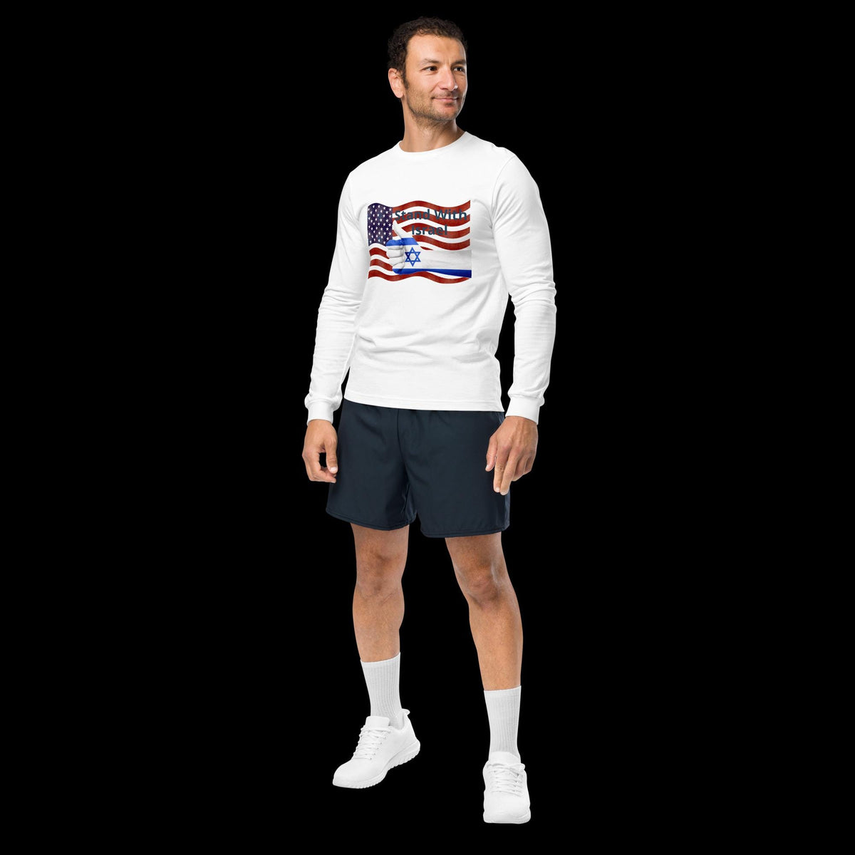 Stand With Israel American Flag & Star of David Long Sleeve Tee | Patriotic Christian Gift