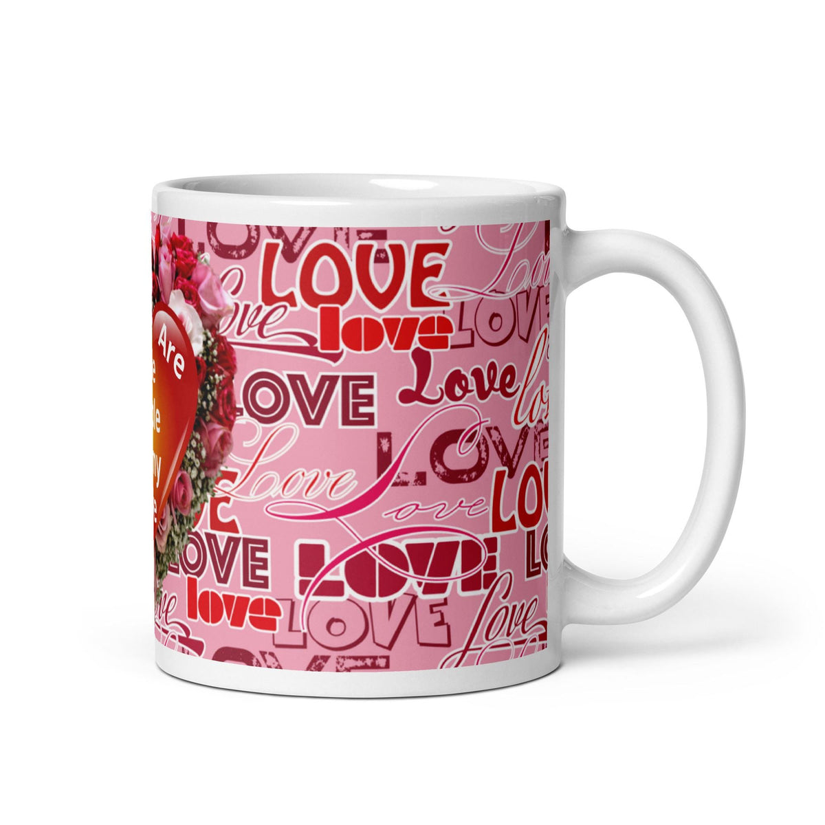 Valentine Floral Heart White Glossy Mug – 11 oz | Valentine's Day Gift