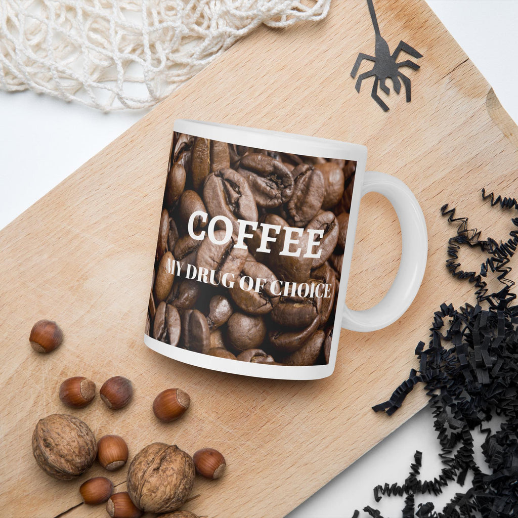 "Coffee: My Drug of Choice" White Glossy Mug | Funny Coffee Lover Gift
