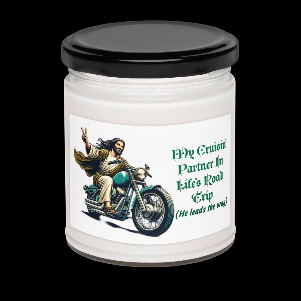 Jesus on Motorcycle Soy Candle – Christian Biker Gift