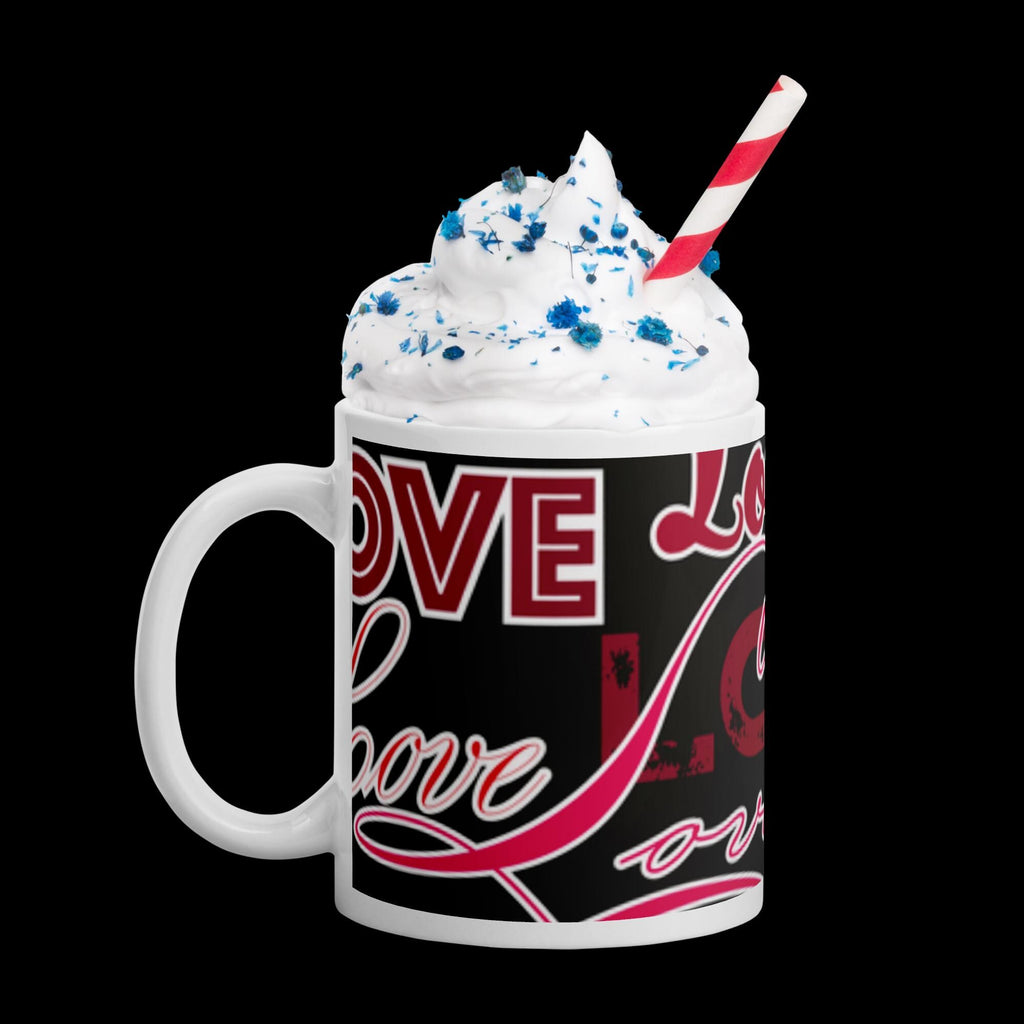 All-Over Love Words White Glossy Mug – 11 oz | Gift for Love Lovers