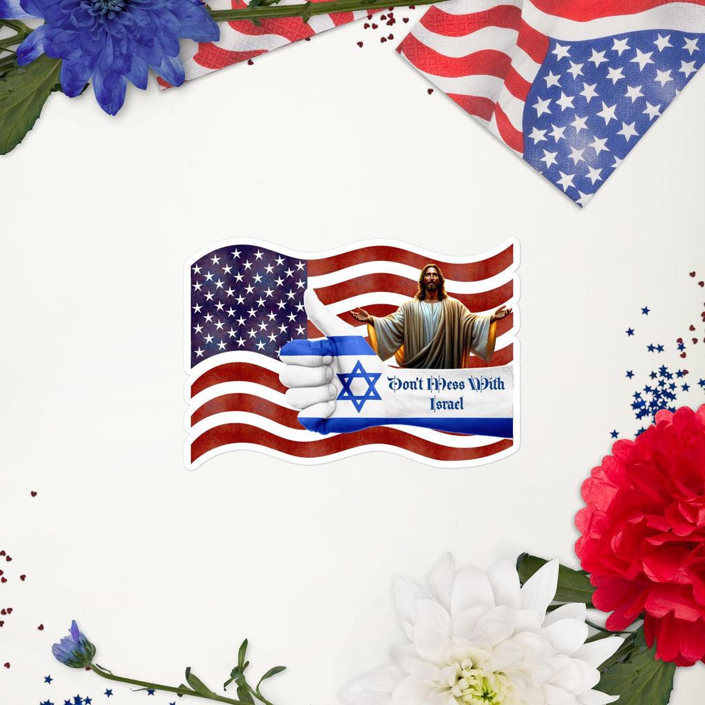 Israel Pride Sticker – American Flag, Jesus & Star of David | 5×5" Faith Sticker