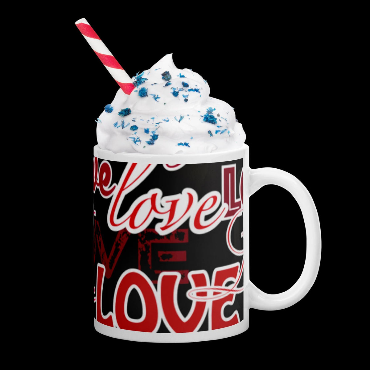 All-Over Love Words White Glossy Mug – 11 oz | Gift for Love Lovers