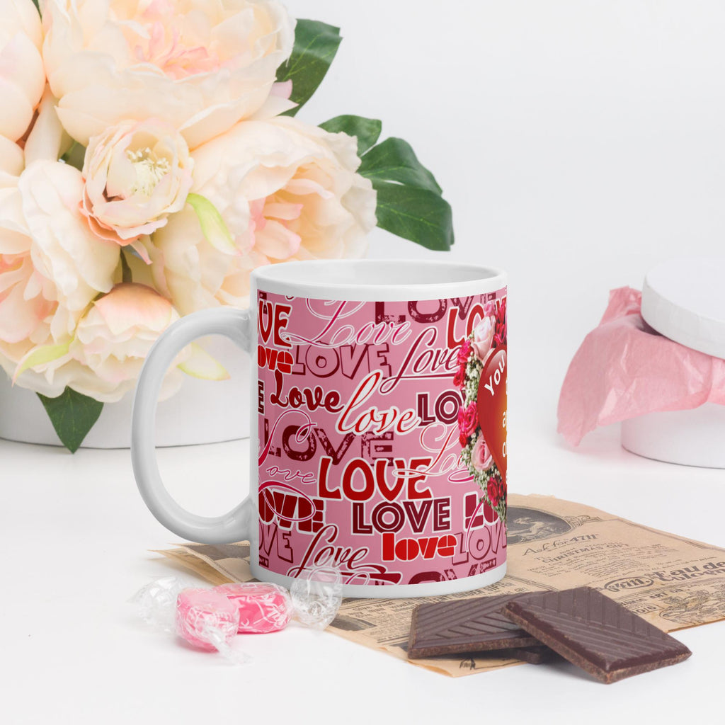 Valentine Floral Heart White Glossy Mug – 11 oz | Valentine's Day Gift