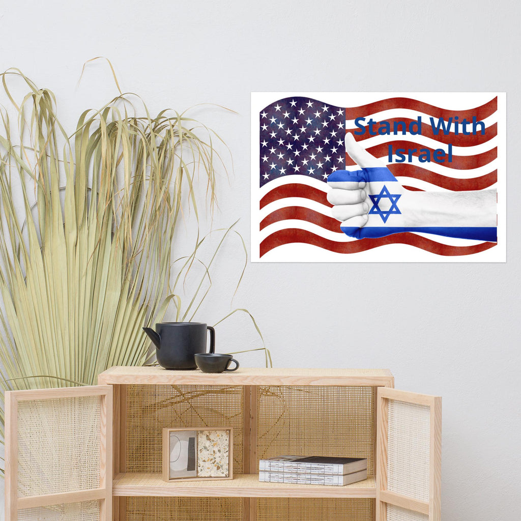 Stand With Israel Poster – American Flag & Star of David | 24×36" Wall Art