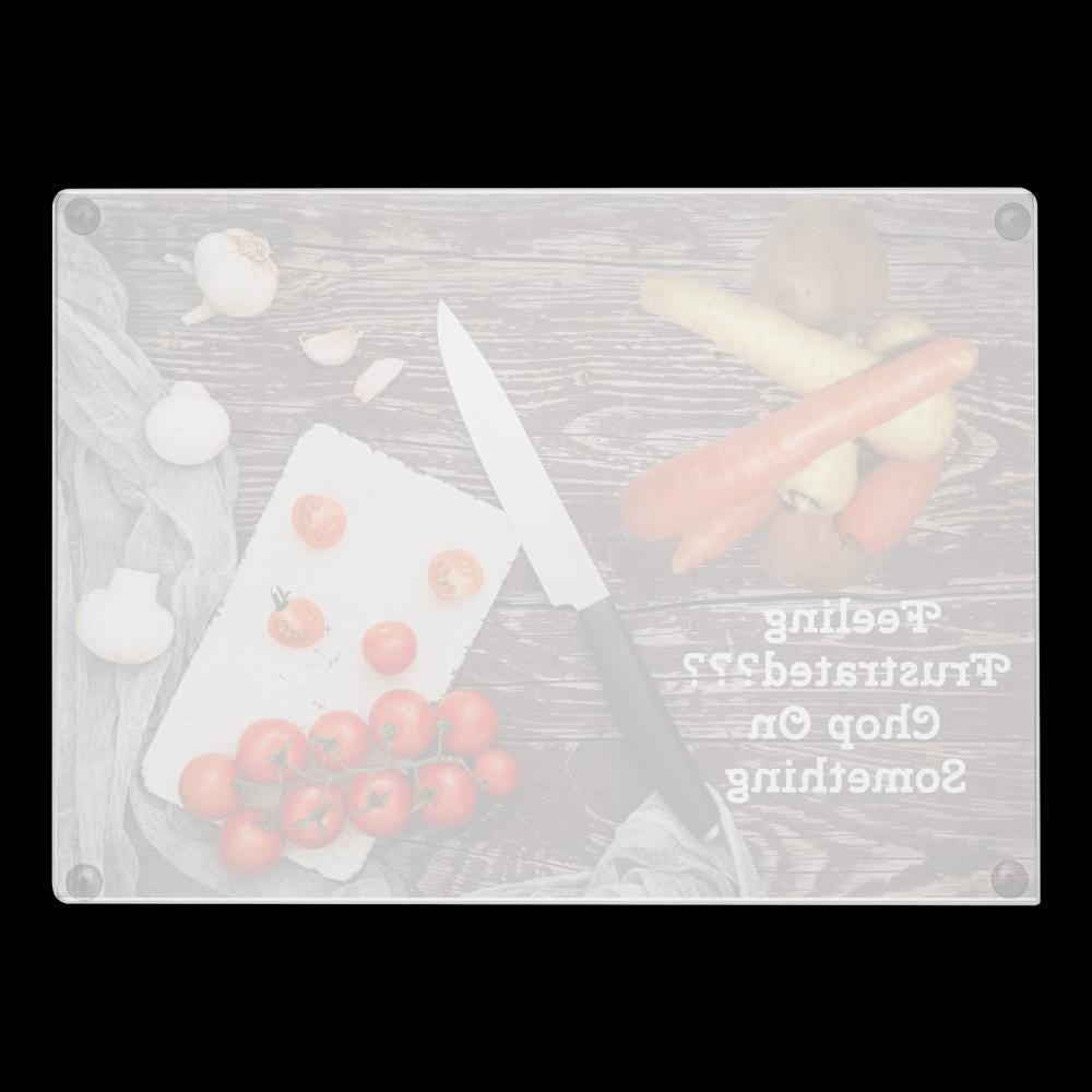Vegetables & Knife Design Glass Cutting Board – 11×15" | Kitchen Gift