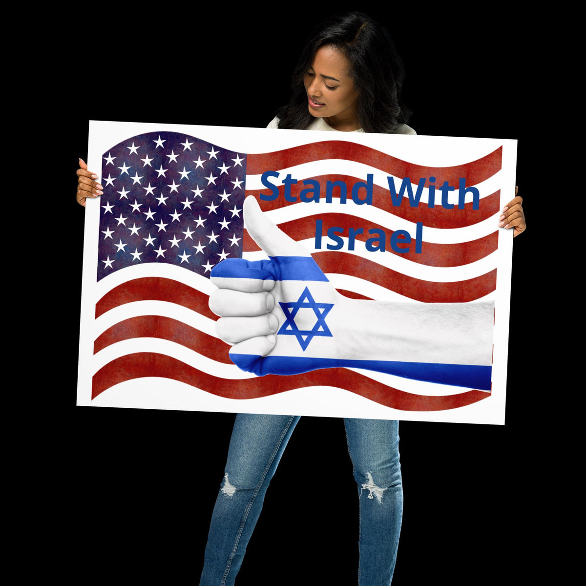 Stand With Israel Poster – American Flag & Star of David | 24×36" Wall Art