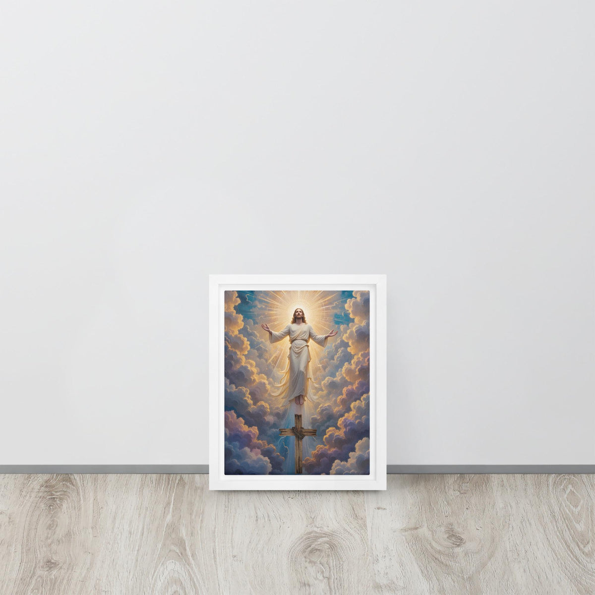 Jesus Ascending Framed Canvas Print – 8×10" | Christian Wall Art Gift