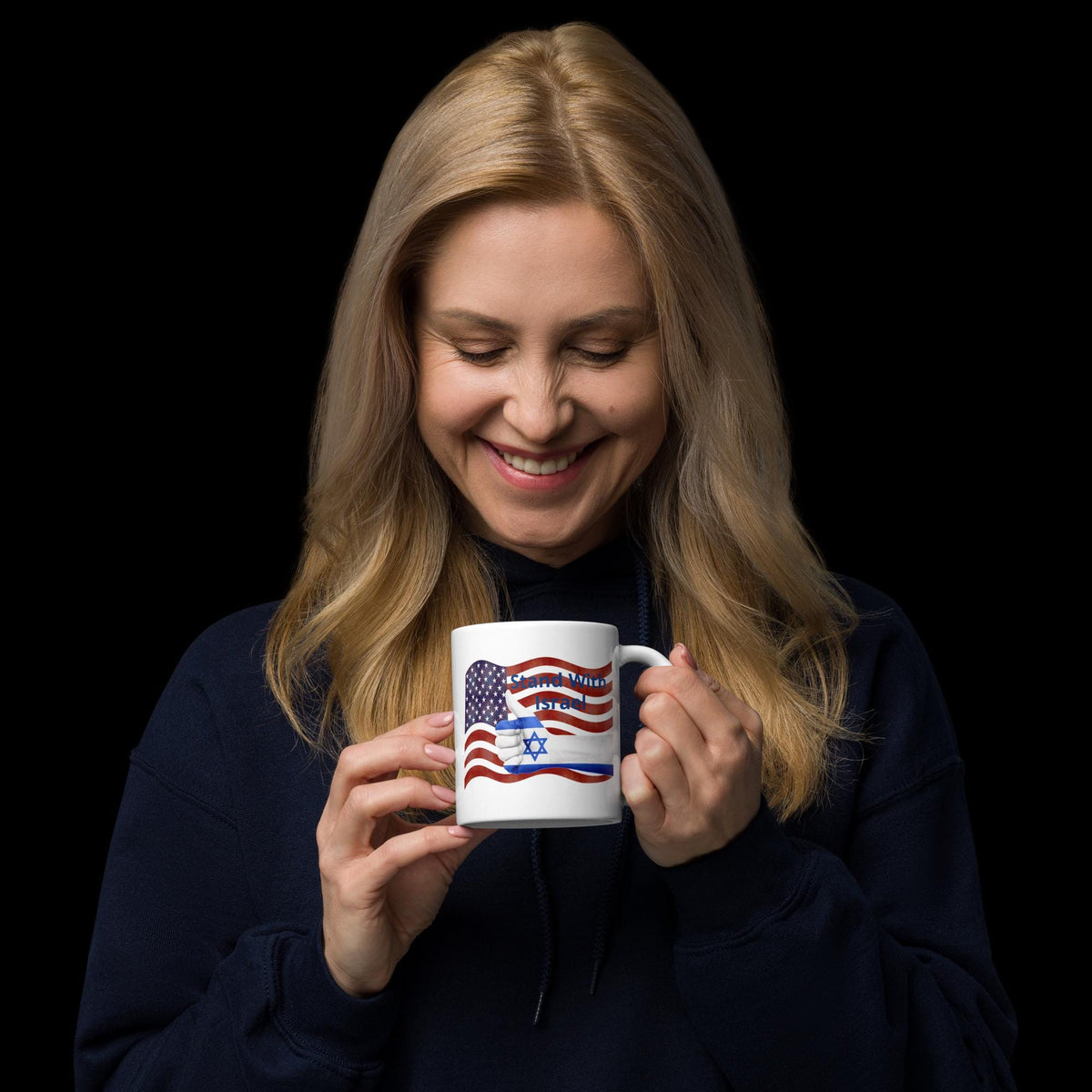 Stand With Israel American Flag & Star of David White Glossy Mug – 11 oz | Patriotic Gift
