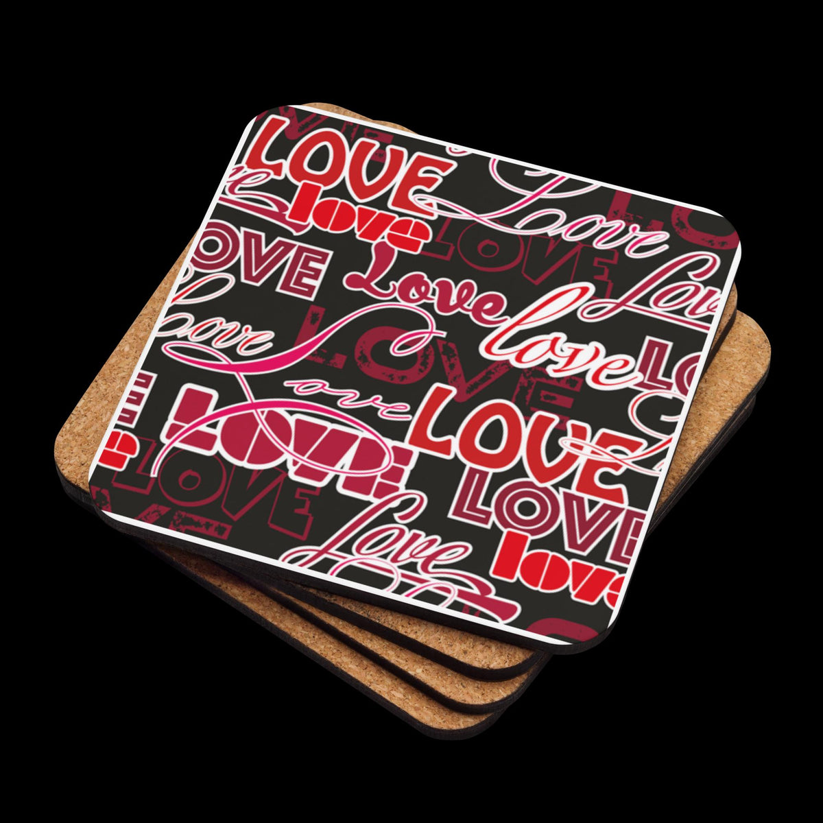 All-Over Love Design Cork-Back Coaster | Gift for Couples & Love Lovers