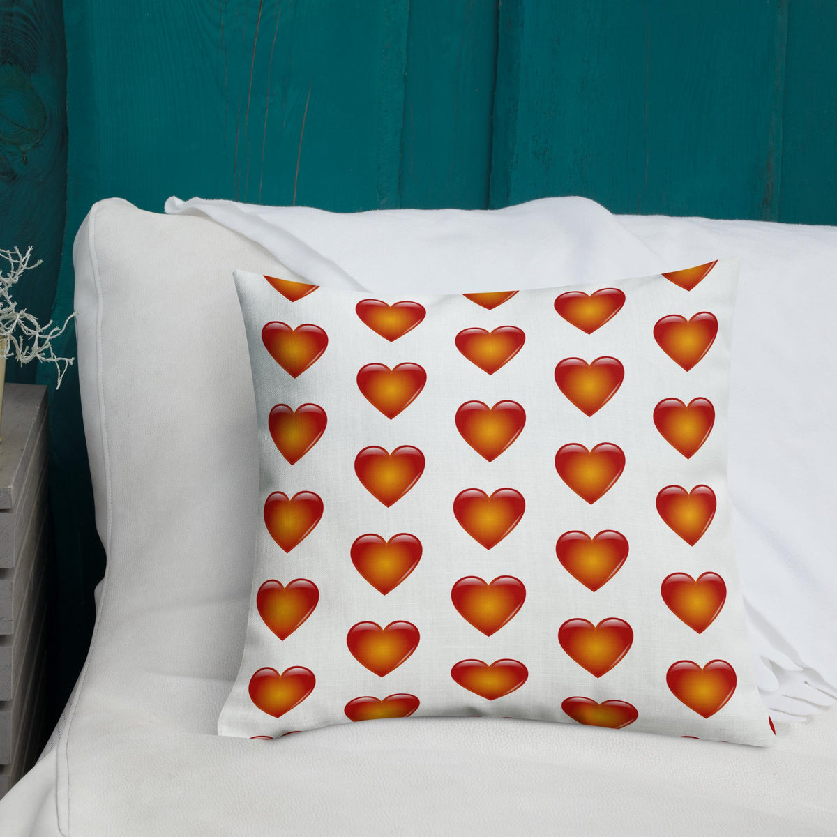 Heart Pattern Pillow: Linen Feel, Machine Washable