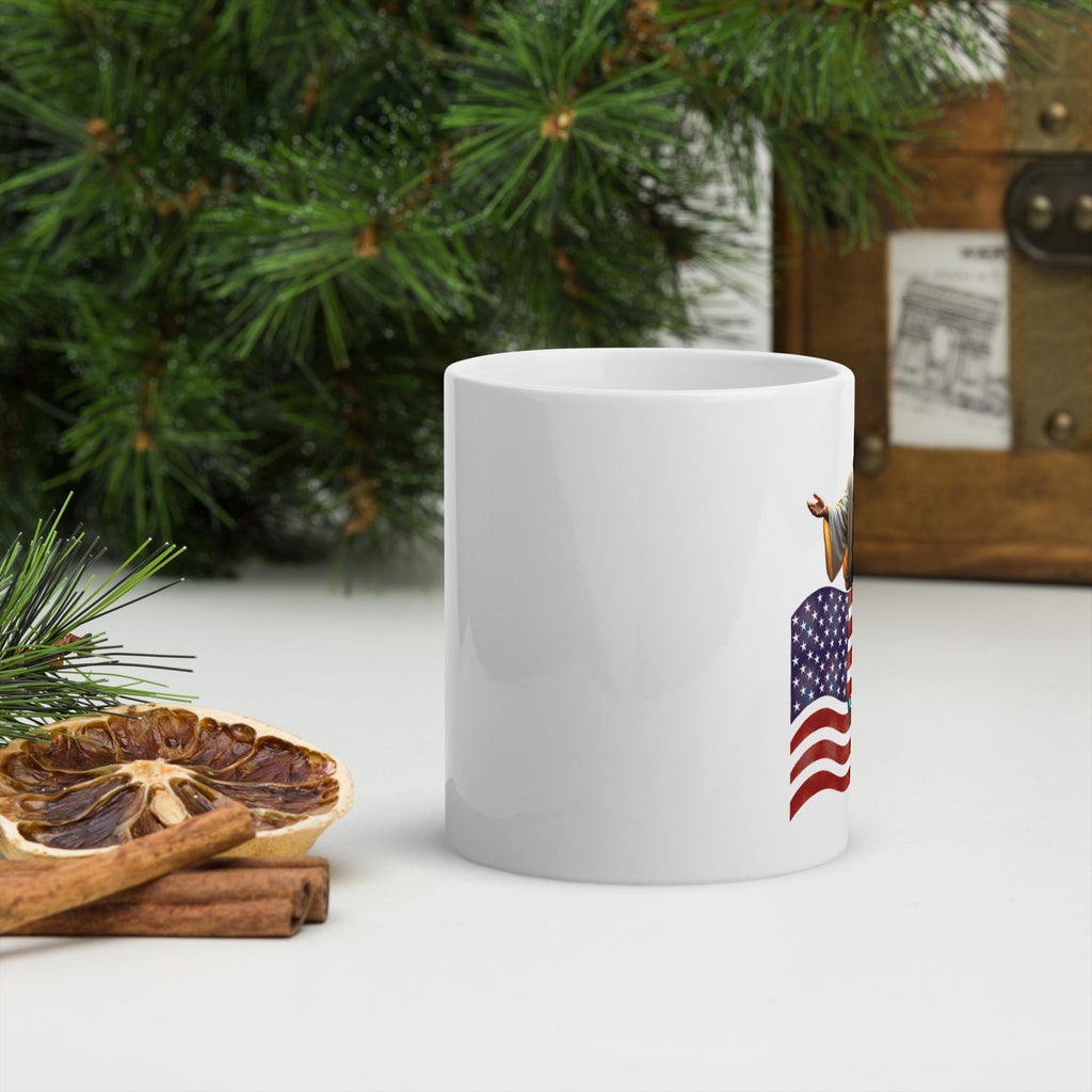 Jesus & American Flag White Ceramic Mug – 11 oz | Patriotic Christian Gift