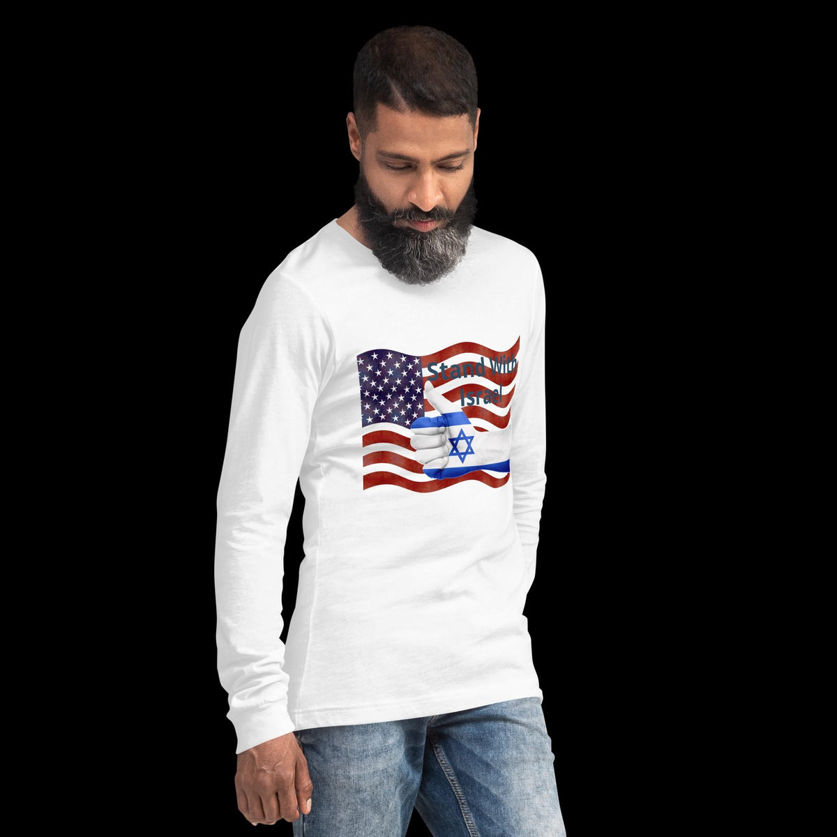 Stand With Israel American Flag & Star of David Long Sleeve Tee | Patriotic Christian Gift