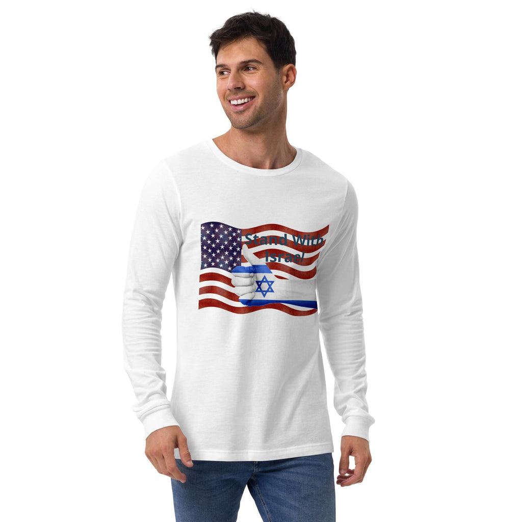 Stand With Israel American Flag & Star of David Long Sleeve Tee | Patriotic Christian Gift