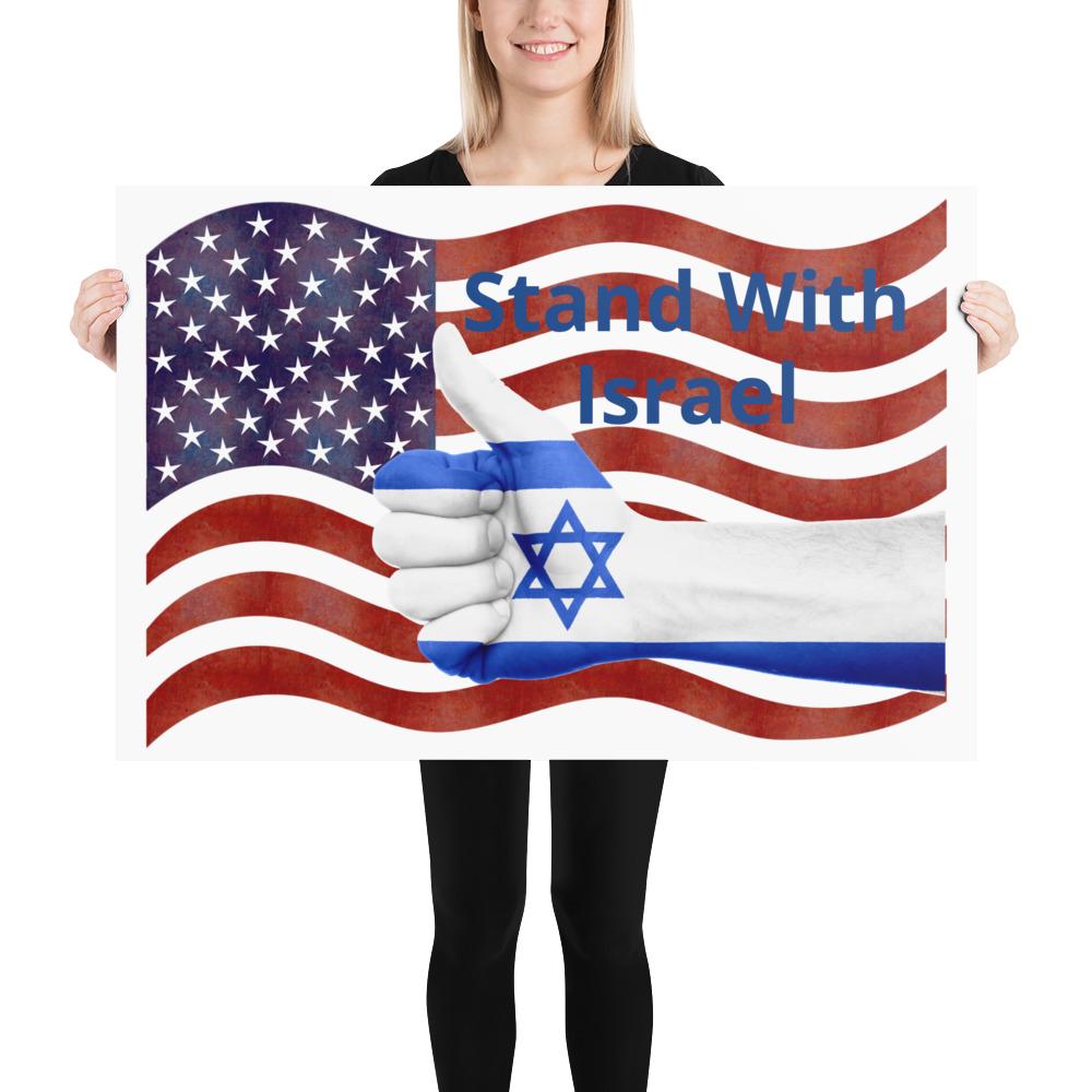 Stand With Israel Poster – American Flag & Star of David | 24×36" Wall Art