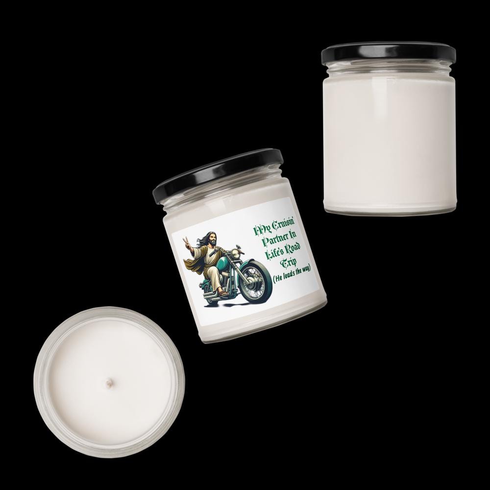 Jesus on Motorcycle Soy Candle – Christian Biker Gift