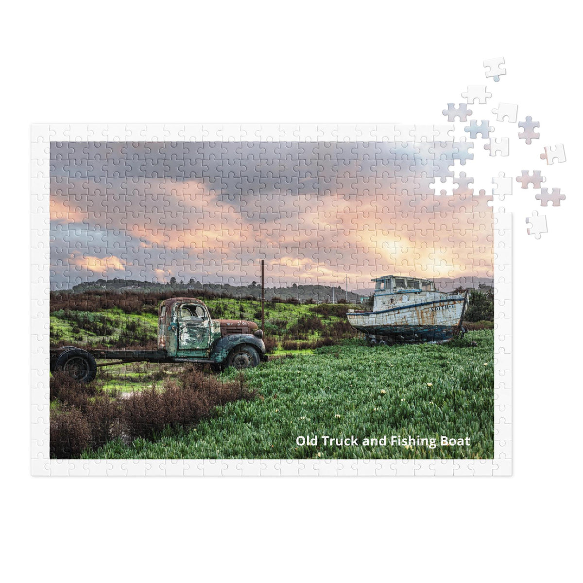 Old Truck and Fishing Boat Jigsaw Puzzle – 500 Pieces in Tin Box