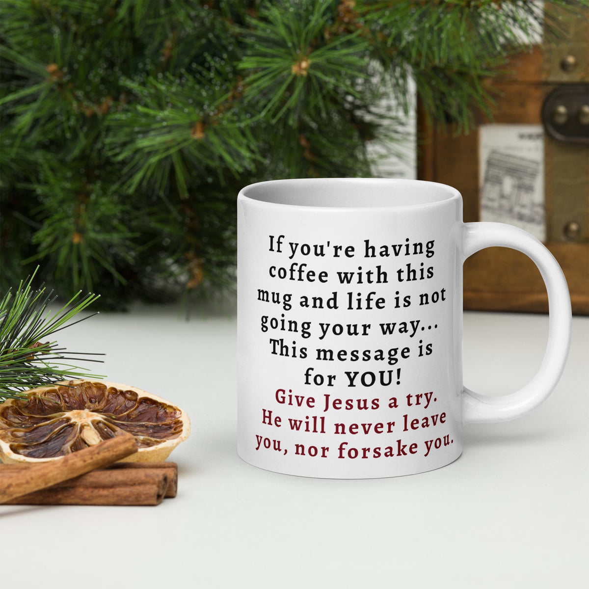 Christian Gift Mug – "I Will Never Leave Nor Forsake You" | Scripture Coffee Cup