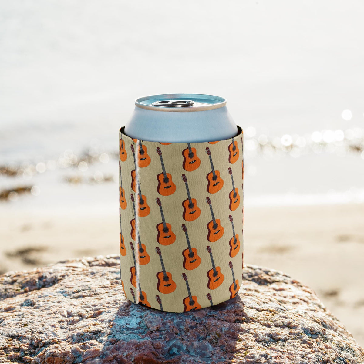 Guitar Pattern Can Cooler – Neoprene, Musician Gift