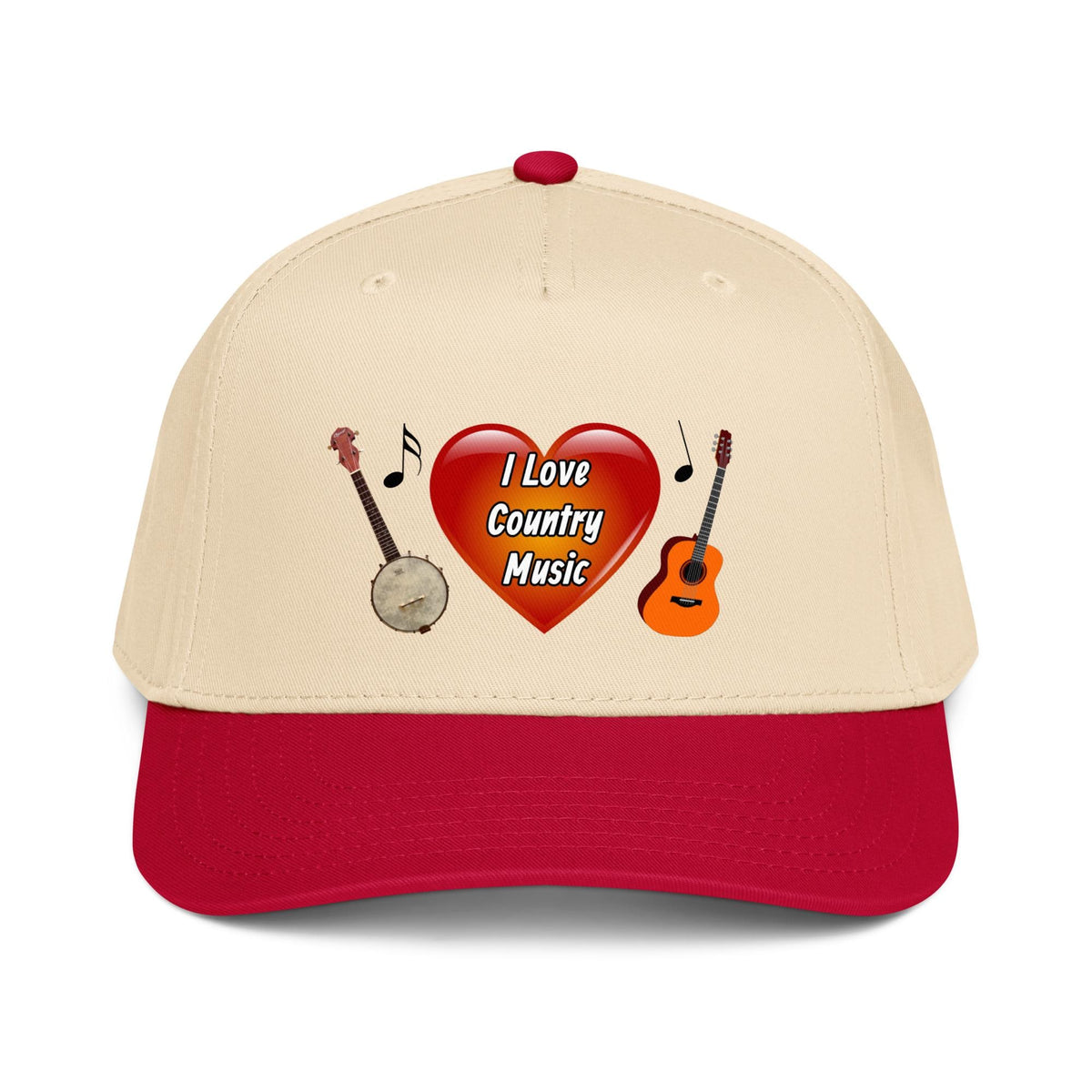 Country Music Guitar & Banjo Heart 5 Panel Cap | Country Music Gift