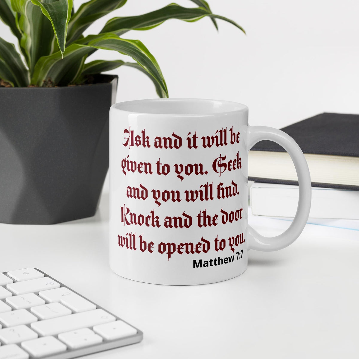 Jesus Quote Mug – Matthew 7:7 | 11 oz Christian Gift