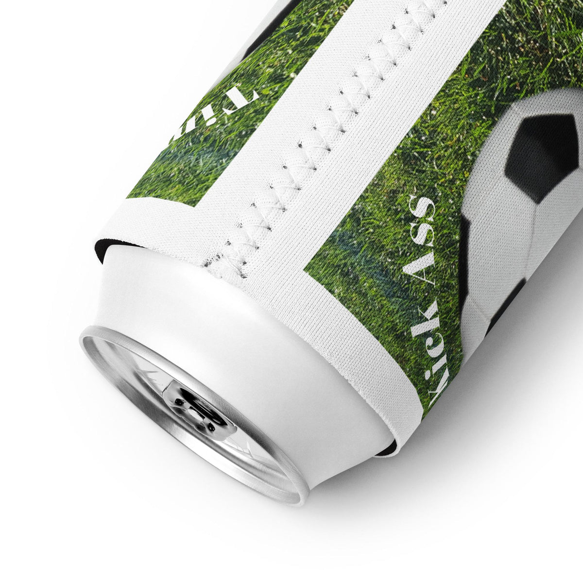 Soccer Ball Can Cooler – Green Grass Background | Soccer Fan Gift