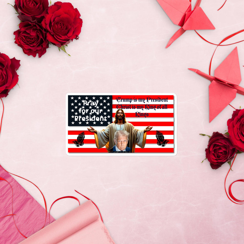 Christ Behind Trump American Flag Sticker – 5×5" | Patriotic Christian Gift