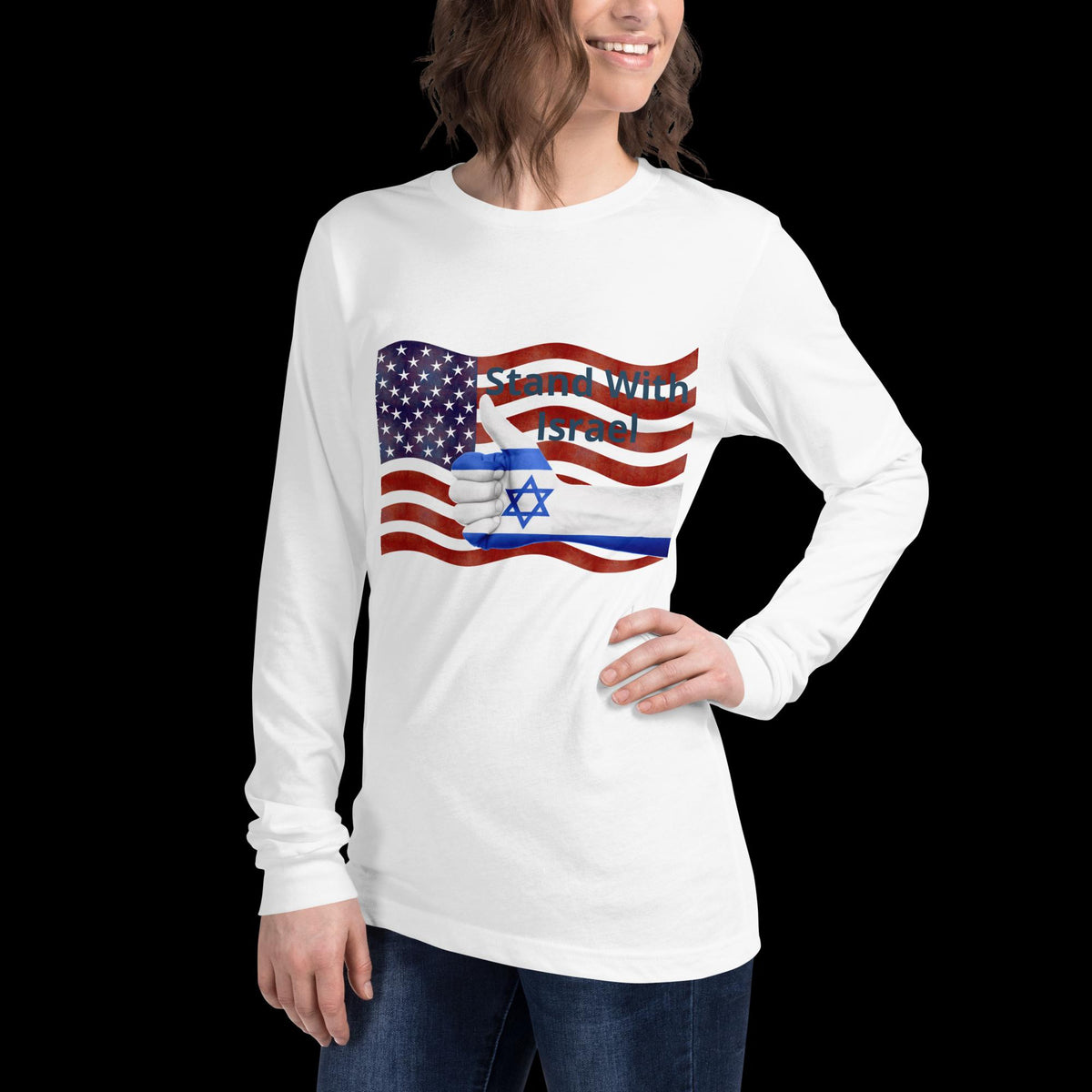 Stand With Israel American Flag & Star of David Long Sleeve Tee | Patriotic Christian Gift