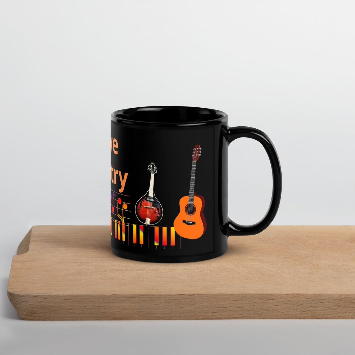 "I Love Country Music" Black Glossy Mug – 11 oz | Country Music Gift