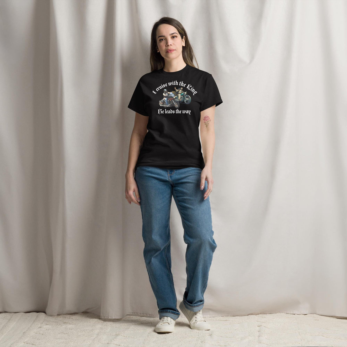 "I Ride With the King" Christian Biker Graphic T-Shirt | Faith & Motorcycle Gift