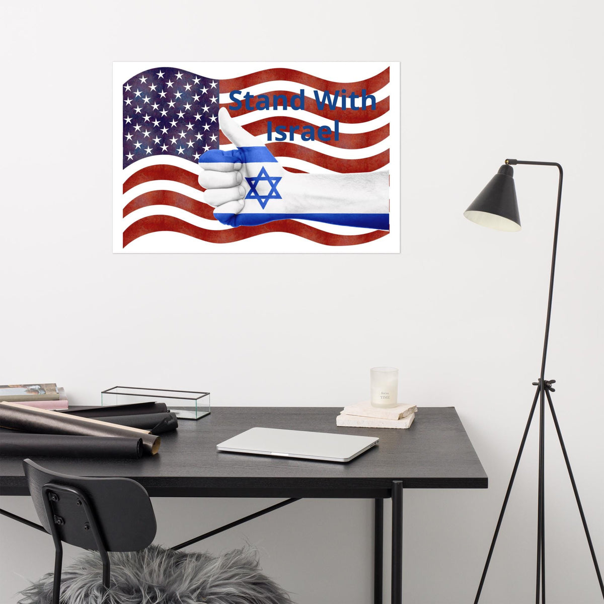 Stand With Israel Poster – American Flag & Star of David | 24×36" Wall Art