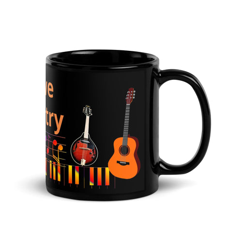 "I Love Country Music" Black Glossy Mug – 11 oz | Country Music Gift